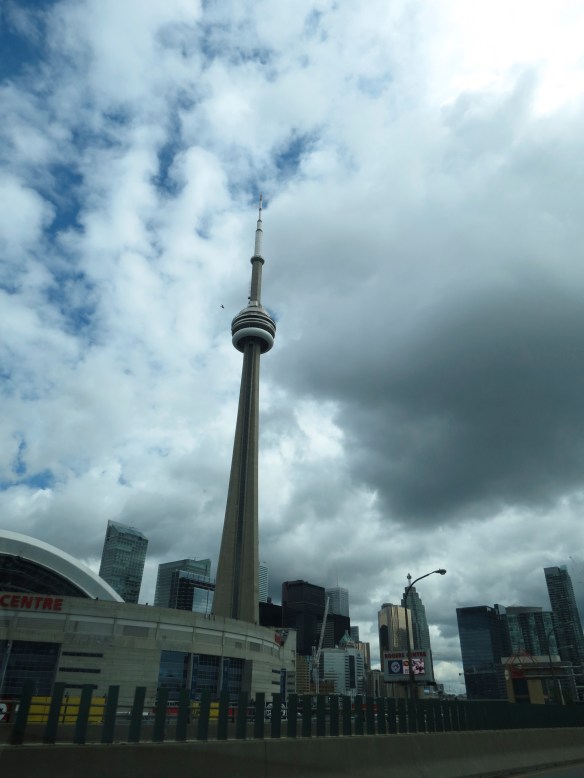 The CN Tower while driving along the Gardner Expressway.
