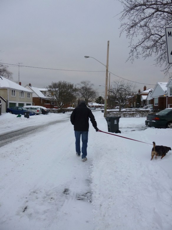 Walking the dog. On our way home.