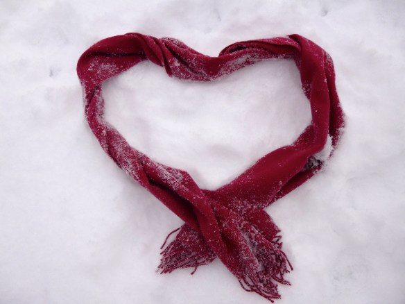 It's been snowing almost daily since Christmas Day. Today on our walk as I was thinking about the theme "heart" I realized that my husband and I met 40 years ago this month. Wow! I tried to etch a heart in the snow but there wasn't enough contrast so I outlined the heart with my red scarf.