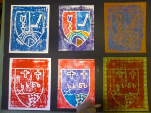 These are similar projects, done by the grade 4s earlier in the week. The grade 5s designed Greek urns for their prints.