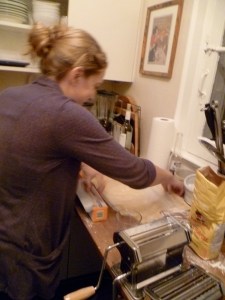 G preparing her homemade pasta.