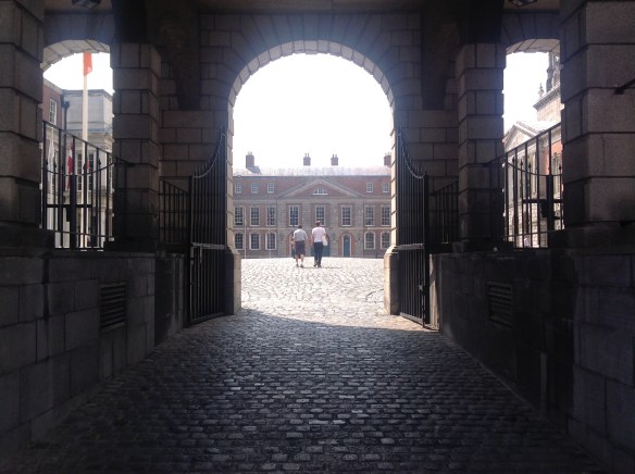 An arch framing the entrance  to Dublin Castle.