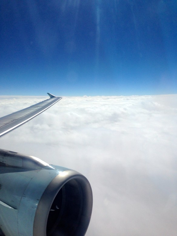 Blue skies above the snowy clouds. I thought we'd never get through those clouds.