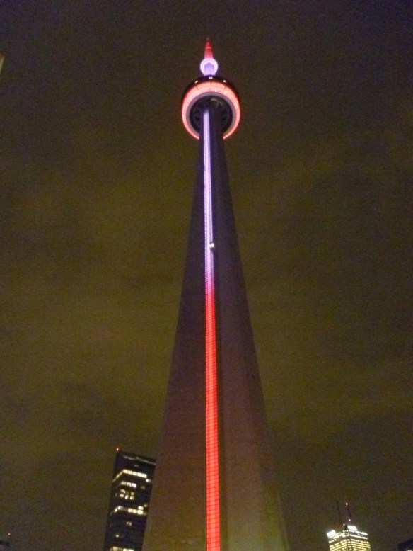 From the base looking up at night.