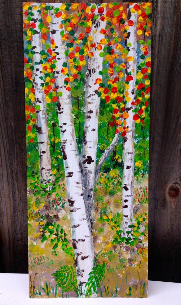 Acrylic paint on 8 x 18 inch cedar shim.