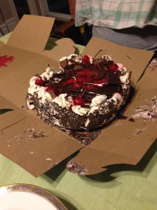 My broken birthday cake. It didn't travel well on my husband's bike.